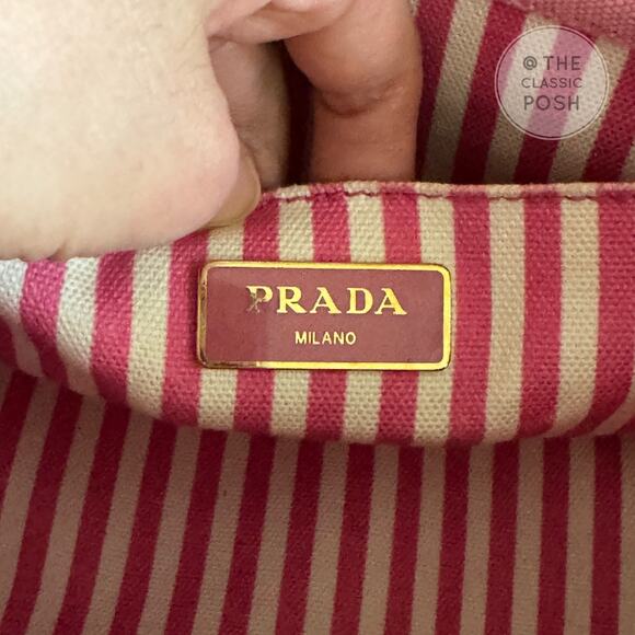 RARE Prada Canapa Small PINK Limited Striped Strap Tote Crossbody Bag - Picture 12 of 16